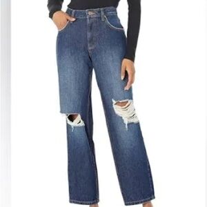 Stylish Distressed Blue Wide Leg Jeans